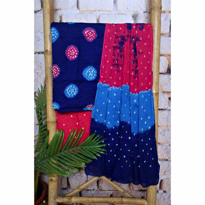 Blue Cotton Bandhani Suit - SSEthnics