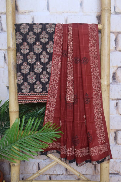 Trendy Black Ajrakh Double Block Cotton Suit