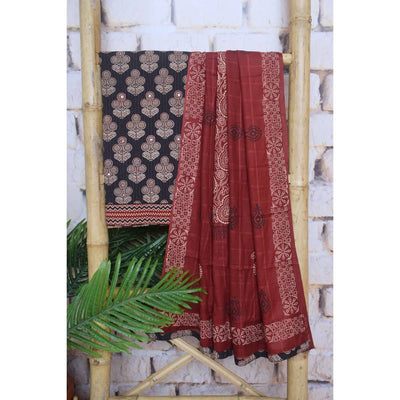 Trendy Black Ajrakh Double Block Cotton Suit