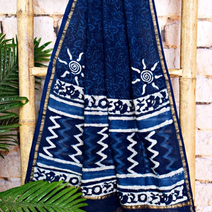 Blue Chanderi Silk Indigo Unstitched Suit - SSEthnics