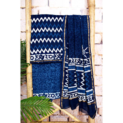 Blue Chanderi Silk Indigo Unstitched Suit - SSEthnics