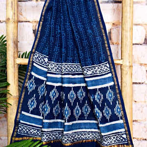 Blue Chanderi Silk Indigo Unstitched Suit - SSEthnics