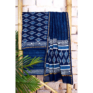 Blue Chanderi Silk Indigo Unstitched Suit - SSEthnics
