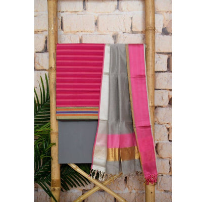Pink Maheshwari Silk Dupatta Set - SSEthnics