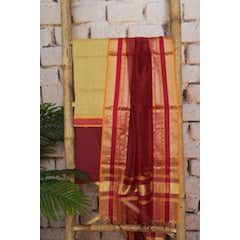 Yellow Pure Maheshwari Silk Unstitched Suit - SSEthnics