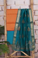 Orange Pure Maheshwari Silk Unstitched Suit - SSEthnics