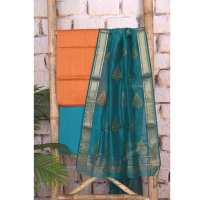 Orange Pure Maheshwari Silk Unstitched Suit - SSEthnics