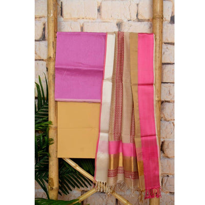 Pink Handloom Maheshwari Silk Set - SSEthnics
