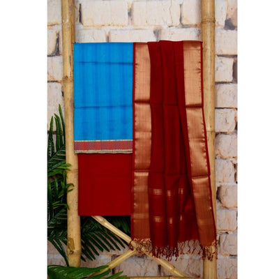 Blue Handloom Maheshwari Silk Set - SSEthnics