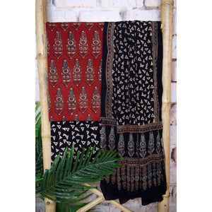 Madder Ajrakh Cotton Set with Viscose Georgette Dupatta - SSEthnics