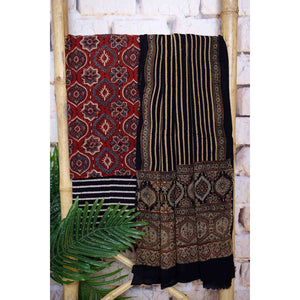 Madder Ajrakh Cotton Set with Viscose Georgette Dupatta - SSEthnics