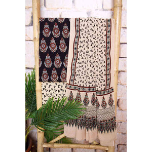 Black Ajrakh Cotton Set with Viscose Georgette Dupatta - SSEthnics