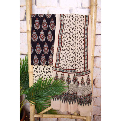 Black Ajrakh Cotton Set with Viscose Georgette Dupatta - SSEthnics