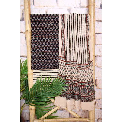 Black Ajrakh Cotton Set with Viscose Georgette Dupatta - SSEthnics