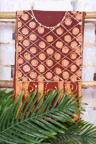 Brown Kalam Batik Cotton Unstitched Suit - SSEthnics
