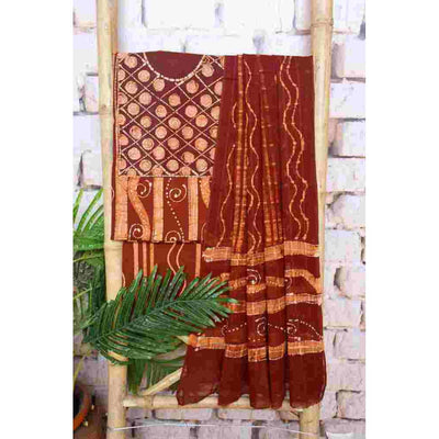 Brown Kalam Batik Cotton Unstitched Suit - SSEthnics