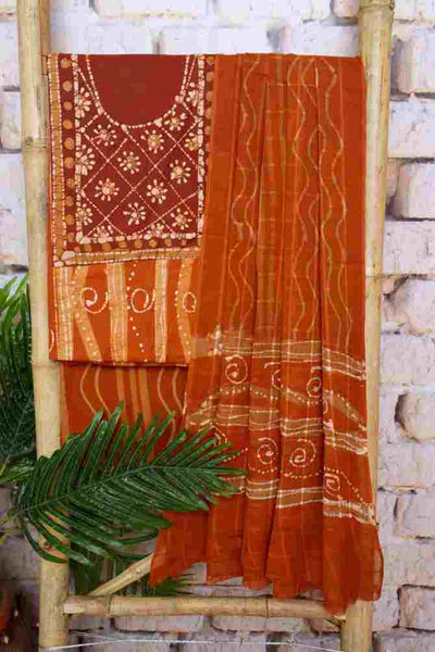 Brown Kalam Batik Cotton Unstitched Suit - SSEthnics