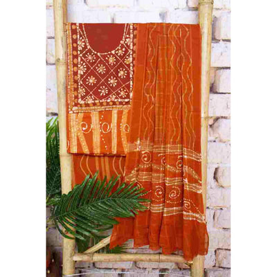 Brown Kalam Batik Cotton Unstitched Suit - SSEthnics