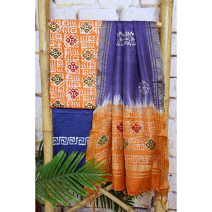 Blue Cotton Indonesian Inspired Kalam Batik Two Piece Suit - SSEthnics