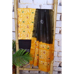 Black Batik Cotton Suit with Chiffon Dupatta