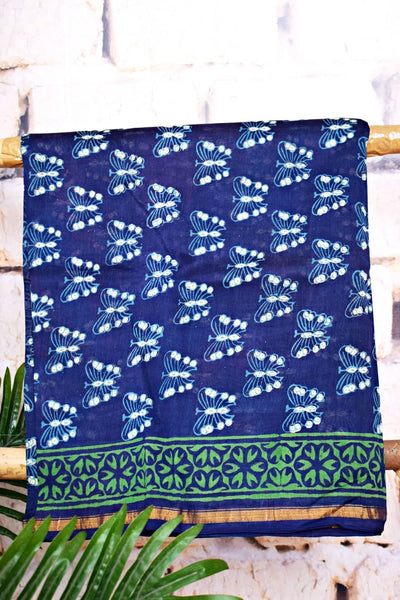 Blue Chanderi Silk Indigo Unstitched Suit - SSEthnics
