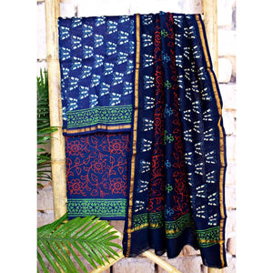 Blue Chanderi Silk Indigo Unstitched Suit - SSEthnics