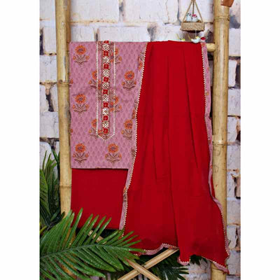 Pink Cotton Customised Jaipuri Block Print Set - SSEthnics