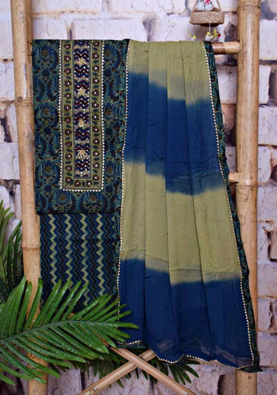 Green Cotton Customised Jaipuri Block Print Set - SSEthnics