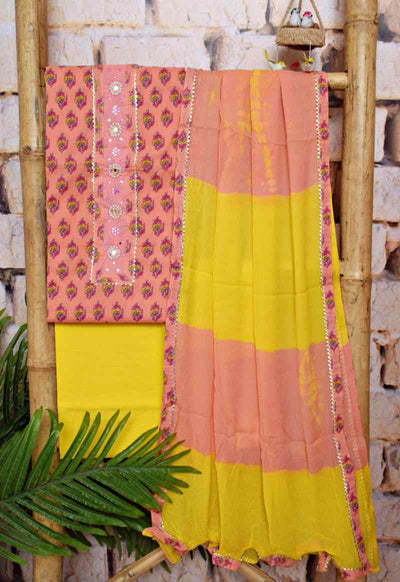 Peach Cotton Customised Jaipuri Block Print Set - SSEthnics