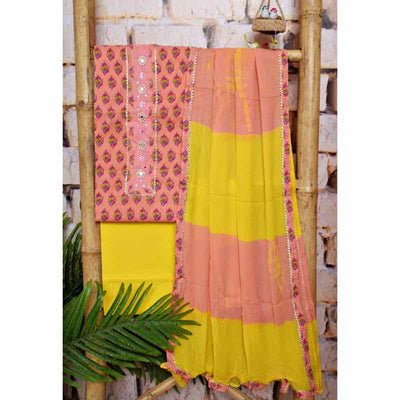Peach Cotton Customised Jaipuri Block Print Set - SSEthnics