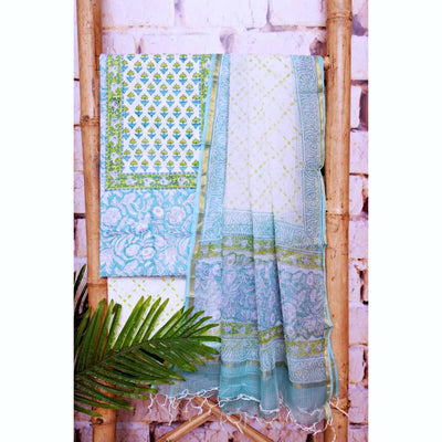Blue Jaipuri Block Print Suit with Kota Dupatta