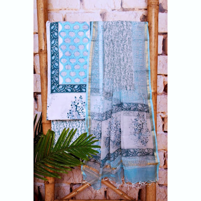 White Jaipuri Block Print Suit with Kota Dupatta