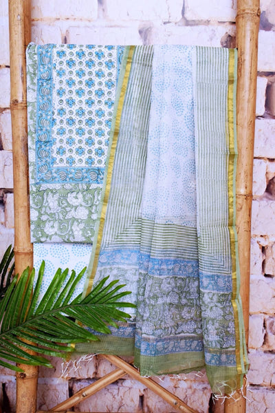 Green Jaipuri Block Print Suit with Kota Dupatta