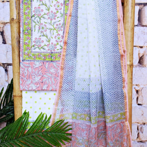 Pink Jaipuri Block Print Suit with Kota Dupatta