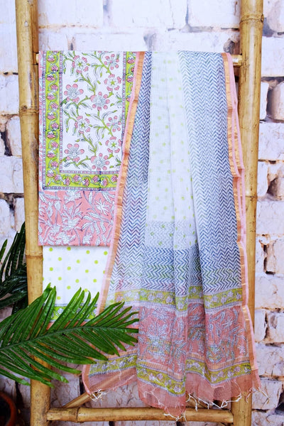 Pink Jaipuri Block Print Suit with Kota Dupatta