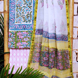 Green Jaipuri Block Print Suit with Kota Dupatta