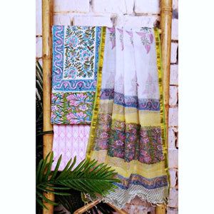 Green Jaipuri Block Print Suit with Kota Dupatta