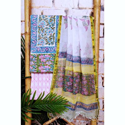Green Jaipuri Block Print Suit with Kota Dupatta