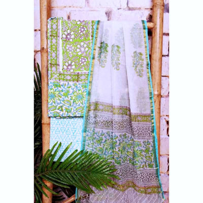 Green Jaipuri Block Print Suit with Kota Dupatta