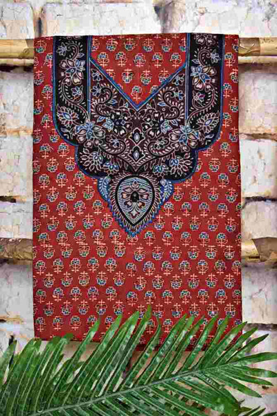 Madder Ajrakh Cotton Suit with Neck Yoke - SSEthnics – alternate view