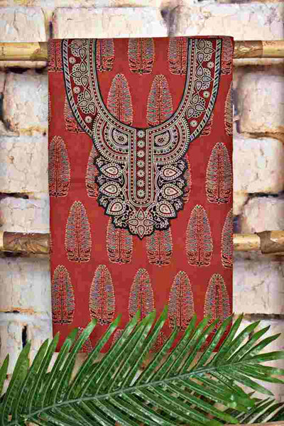Madder Ajrakh Cotton Suit with Neck Yoke - SSEthnics