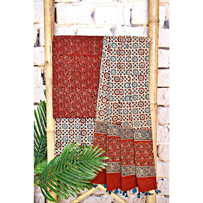 Madder Ajrakh Triple Block Print Cotton Suit - SSEthnics