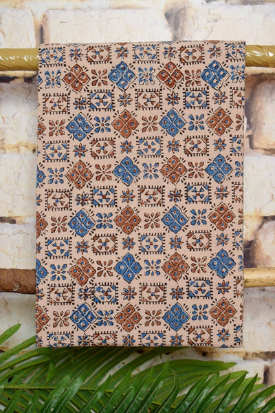 White Ajrakh Cotton Triple Block Suit - SSEthnics