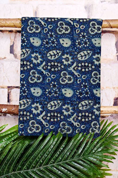 Blue-Green Ajrakh with Batik Unstitched Suit - SSEthnics