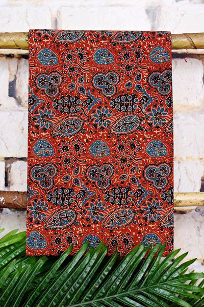 Madder-Blue Ajrakh with Batik Unstitched Suit - SSEthnics