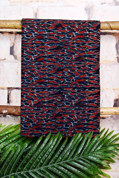 Blue-Orange Ajrakh with Batik Unstitched Suit - SSEthnics