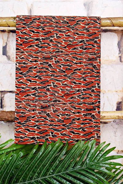 Brown-Red Ajrakh with Batik Unstitched Suit - SSEthnics