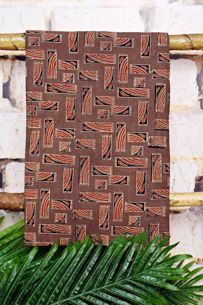 Brown-Red Ajrakh with Batik Unstitched Suit - SSEthnics