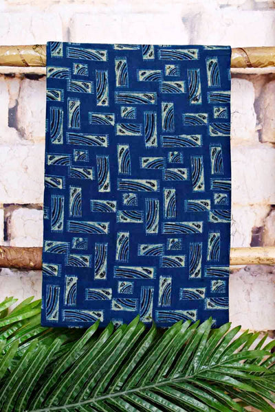 Blue-Green Ajrakh with Batik Unstitched Suit - SSEthnics