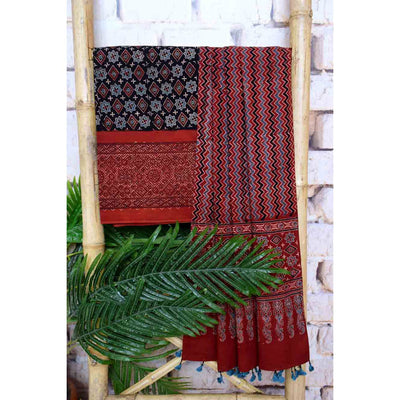 Black Ajrakh Triple Block Two Piece Suit - SSEthnics